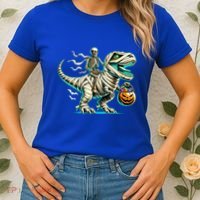 Skeleton Riding Mummy Dinosaur T Rex Halloween Funny Pumpkin Cute Gift Women's T-Shirt thumb 2