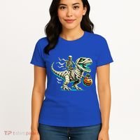 Skeleton Riding Mummy Dinosaur T Rex Halloween Funny Pumpkin Cute Gift Women's T-Shirt thumb 4