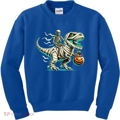Skeleton Riding Mummy Dinosaur T Rex Halloween Funny Pumpkin Cute Gift Kids Sweatshirt