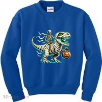 Skeleton Riding Mummy Dinosaur T Rex Halloween Funny Pumpkin Cute Gift Kids Sweatshirt thumb 0