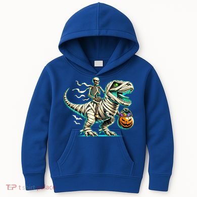 Skeleton Riding Mummy Dinosaur T Rex Halloween Funny Pumpkin Cute Gift Kids Hoodie