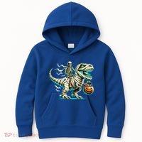 Skeleton Riding Mummy Dinosaur T Rex Halloween Funny Pumpkin Cute Gift Kids Hoodie thumb 0