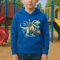 Skeleton Riding Mummy Dinosaur T Rex Halloween Funny Pumpkin Cute Gift Kids Hoodie thumb 2