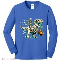 Skeleton Riding Mummy Dinosaur T Rex Halloween Funny Pumpkin Cute Gift Kids Long Sleeve Shirt thumb 0