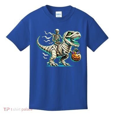 Skeleton Riding Mummy Dinosaur T Rex Halloween Funny Pumpkin Cute Gift Kids T-Shirt