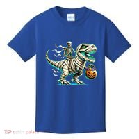 Skeleton Riding Mummy Dinosaur T Rex Halloween Funny Pumpkin Cute Gift Kids T-Shirt thumb 0