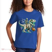 Skeleton Riding Mummy Dinosaur T Rex Halloween Funny Pumpkin Cute Gift Kids T-Shirt thumb 2