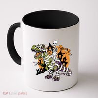 Skeleton Riding Mummy Dinosaur T Rex Halloween Spook Lovers Gift Coffee Mug thumb 0