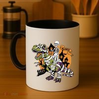 Skeleton Riding Mummy Dinosaur T Rex Halloween Spook Lovers Gift Coffee Mug thumb 4