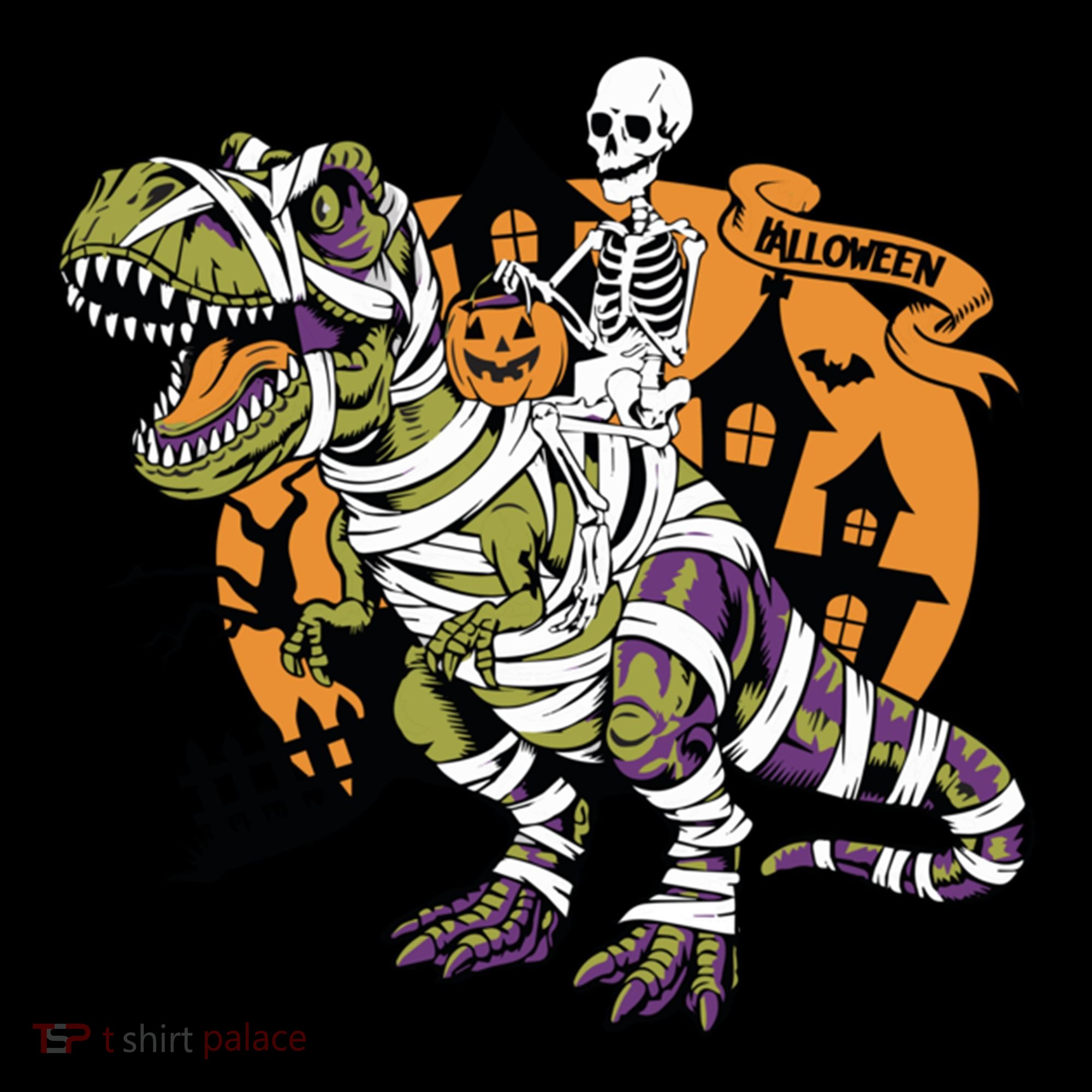 Skeleton Riding Mummy Dinosaur T Rex Halloween Spook Lovers Gift Coffee Mug