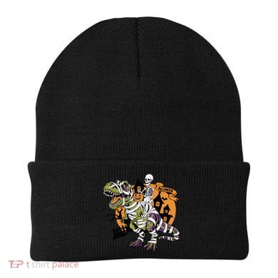 Skeleton Riding Mummy Dinosaur T Rex Halloween Spook Lovers Gift Beanie