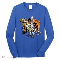Skeleton Riding Mummy Dinosaur T Rex Halloween Spook Lovers Gift Long Sleeve Shirt thumb 0