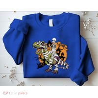 Skeleton Riding Mummy Dinosaur T Rex Halloween Spook Lovers Gift Sweatshirt thumb 2