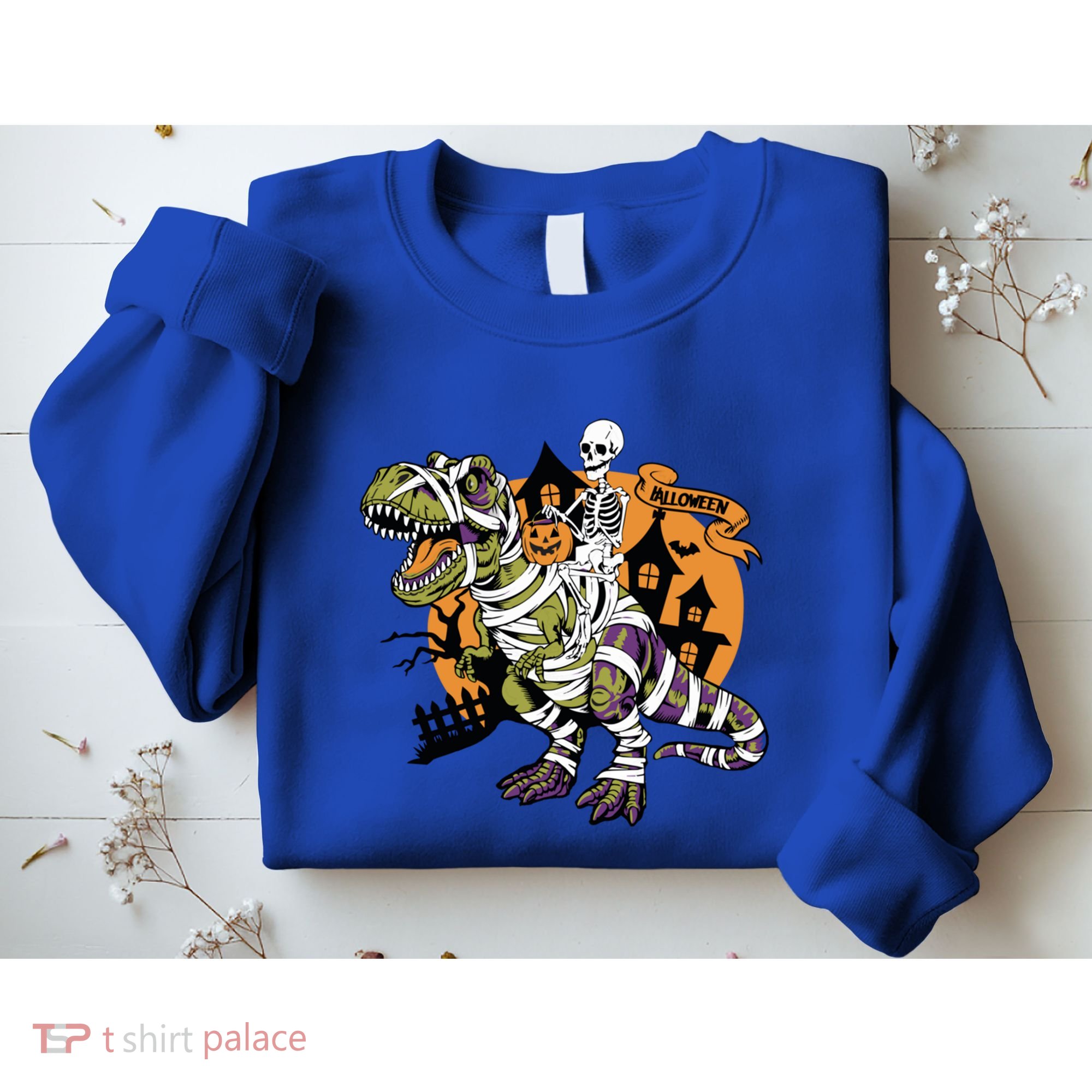 Skeleton Riding Mummy Dinosaur T Rex Halloween Spook Lovers Gift Sweatshirt