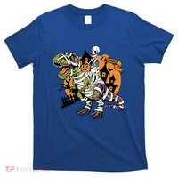 Skeleton Riding Mummy Dinosaur T Rex Halloween Spook Lovers Gift T-Shirt thumb 0