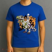 Skeleton Riding Mummy Dinosaur T Rex Halloween Spook Lovers Gift T-Shirt thumb 3