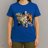 Skeleton Riding Mummy Dinosaur T Rex Halloween Spook Lovers Gift T-Shirt thumb 4