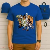 Skeleton Riding Mummy Dinosaur T Rex Halloween Spook Lovers Gift T-Shirt thumb 6