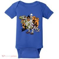 Skeleton Riding Mummy Dinosaur T Rex Halloween Spook Lovers Gift Baby Bodysuit thumb 0