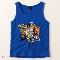 Skeleton Riding Mummy Dinosaur T Rex Halloween Spook Lovers Gift Tank Top thumb 2