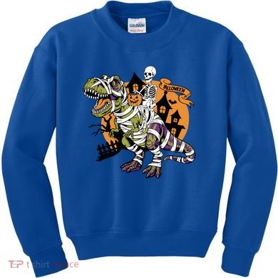 Skeleton Riding Mummy Dinosaur T Rex Halloween Spook Lovers Gift Kids Sweatshirt