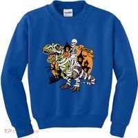 Skeleton Riding Mummy Dinosaur T Rex Halloween Spook Lovers Gift Kids Sweatshirt thumb 0