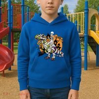 Skeleton Riding Mummy Dinosaur T Rex Halloween Spook Lovers Gift Kids Hoodie thumb 2