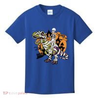 Skeleton Riding Mummy Dinosaur T Rex Halloween Spook Lovers Gift Kids T-Shirt thumb 0