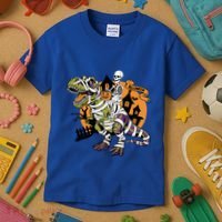 Skeleton Riding Mummy Dinosaur T Rex Halloween Spook Lovers Gift Kids T-Shirt thumb 3