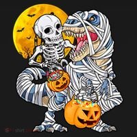 Skeleton Riding Mummy Dinosaur T Rex Halloween Funny Pumpkin Meaningful Gift Bucket Hat thumb 4