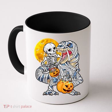 Skeleton Riding Mummy Dinosaur T Rex Halloween Funny Pumpkin Meaningful Gift Coffee Mug