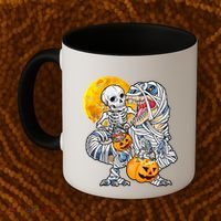 Skeleton Riding Mummy Dinosaur T Rex Halloween Funny Pumpkin Meaningful Gift Coffee Mug thumb 2