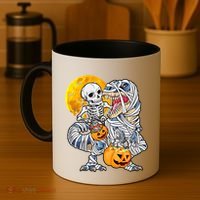 Skeleton Riding Mummy Dinosaur T Rex Halloween Funny Pumpkin Meaningful Gift Coffee Mug thumb 4