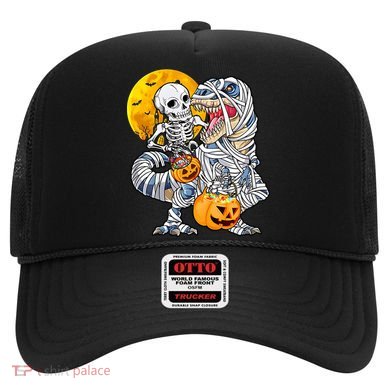 Skeleton Riding Mummy Dinosaur T Rex Halloween Funny Pumpkin Meaningful Gift Hat