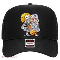 Skeleton Riding Mummy Dinosaur T Rex Halloween Funny Pumpkin Meaningful Gift Hat thumb 0