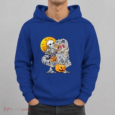 Skeleton Riding Mummy Dinosaur T Rex Halloween Funny Pumpkin Meaningful Gift Hoodie
