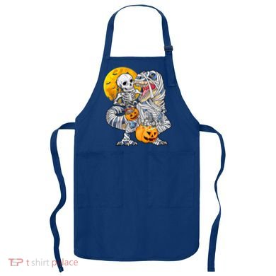Skeleton Riding Mummy Dinosaur T Rex Halloween Funny Pumpkin Meaningful Gift Apron
