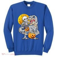 Skeleton Riding Mummy Dinosaur T Rex Halloween Funny Pumpkin Meaningful Gift Sweatshirt thumb 0