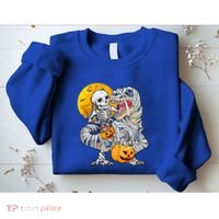 Skeleton Riding Mummy Dinosaur T Rex Halloween Funny Pumpkin Meaningful Gift Sweatshirt thumb 2
