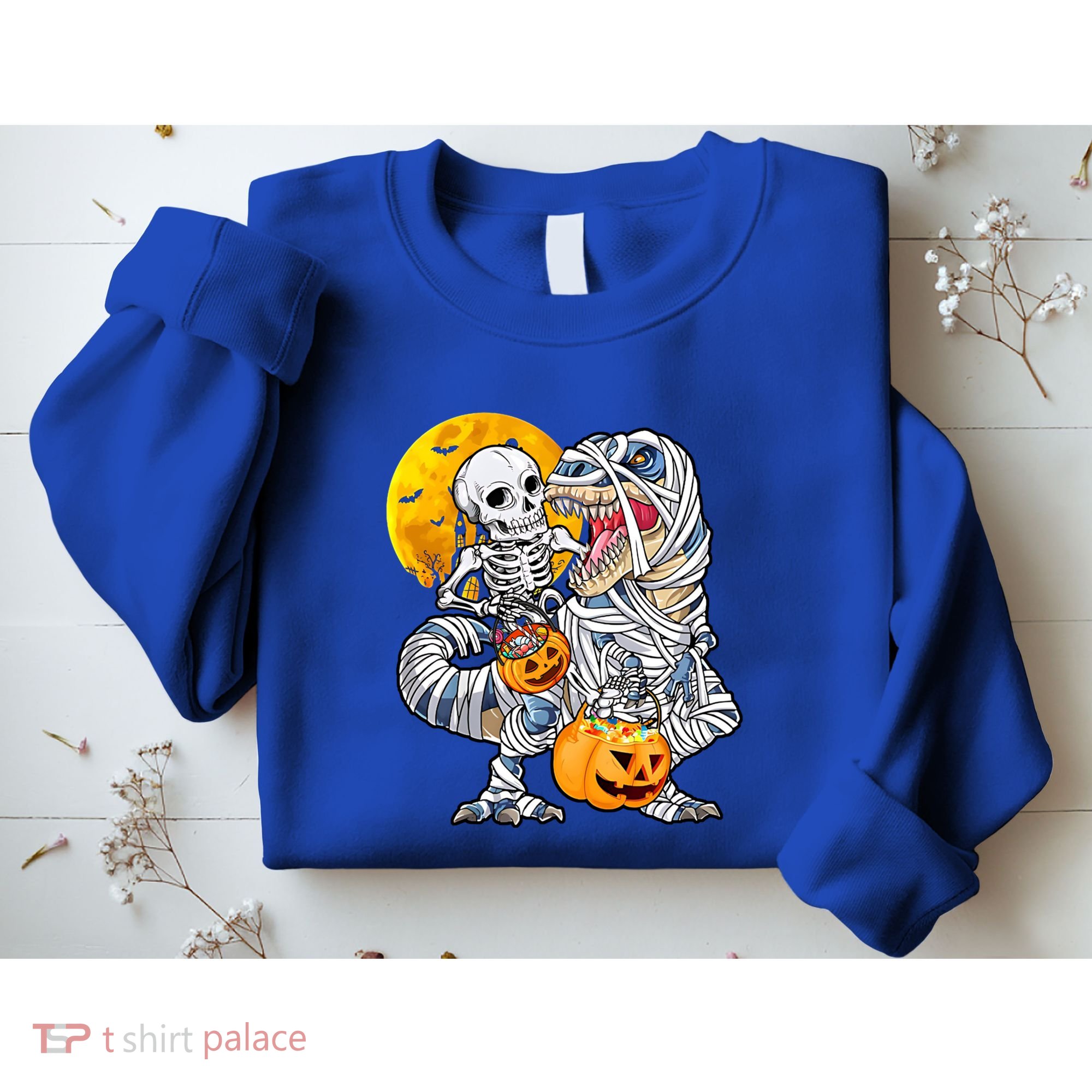 Skeleton Riding Mummy Dinosaur T Rex Halloween Funny Pumpkin Meaningful Gift Sweatshirt