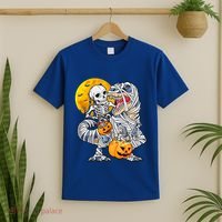 Skeleton Riding Mummy Dinosaur T Rex Halloween Funny Pumpkin Meaningful Gift T-Shirt thumb 2