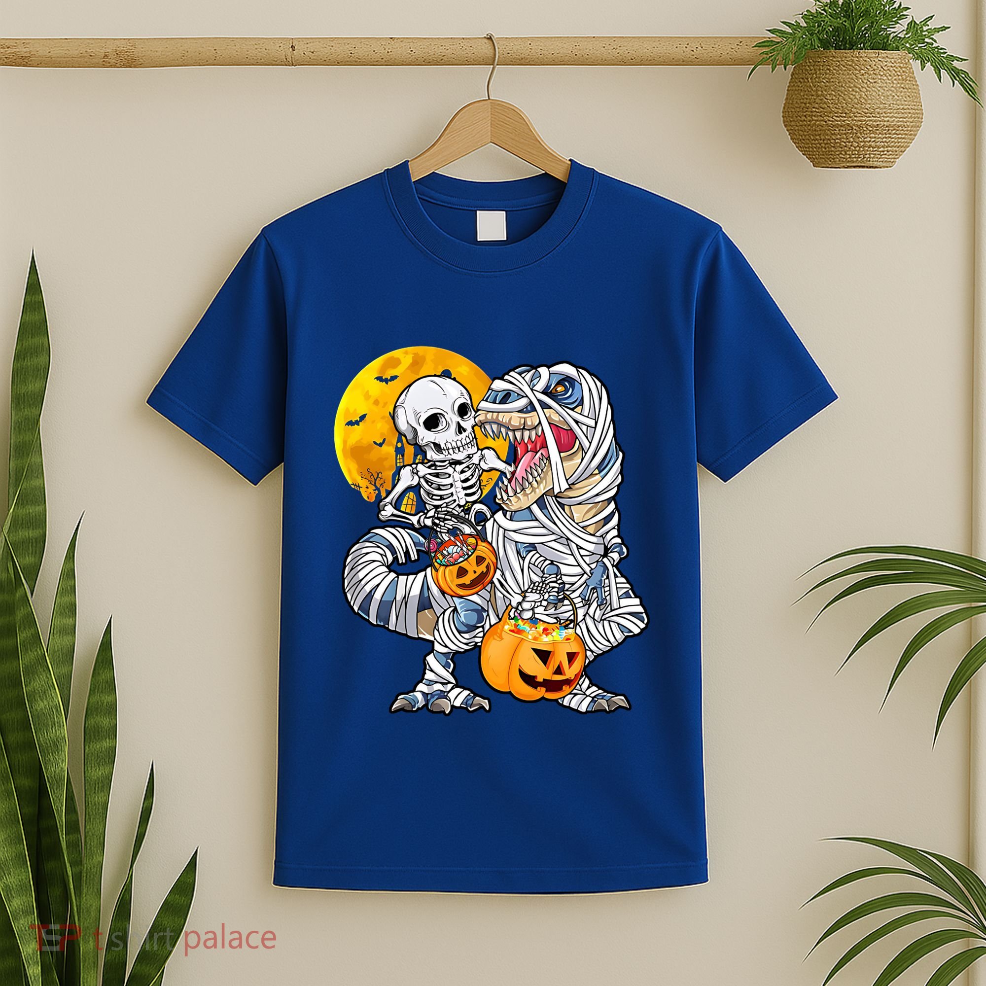 Skeleton Riding Mummy Dinosaur T Rex Halloween Funny Pumpkin Meaningful Gift T-Shirt