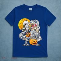 Skeleton Riding Mummy Dinosaur T Rex Halloween Funny Pumpkin Meaningful Gift T-Shirt thumb 5