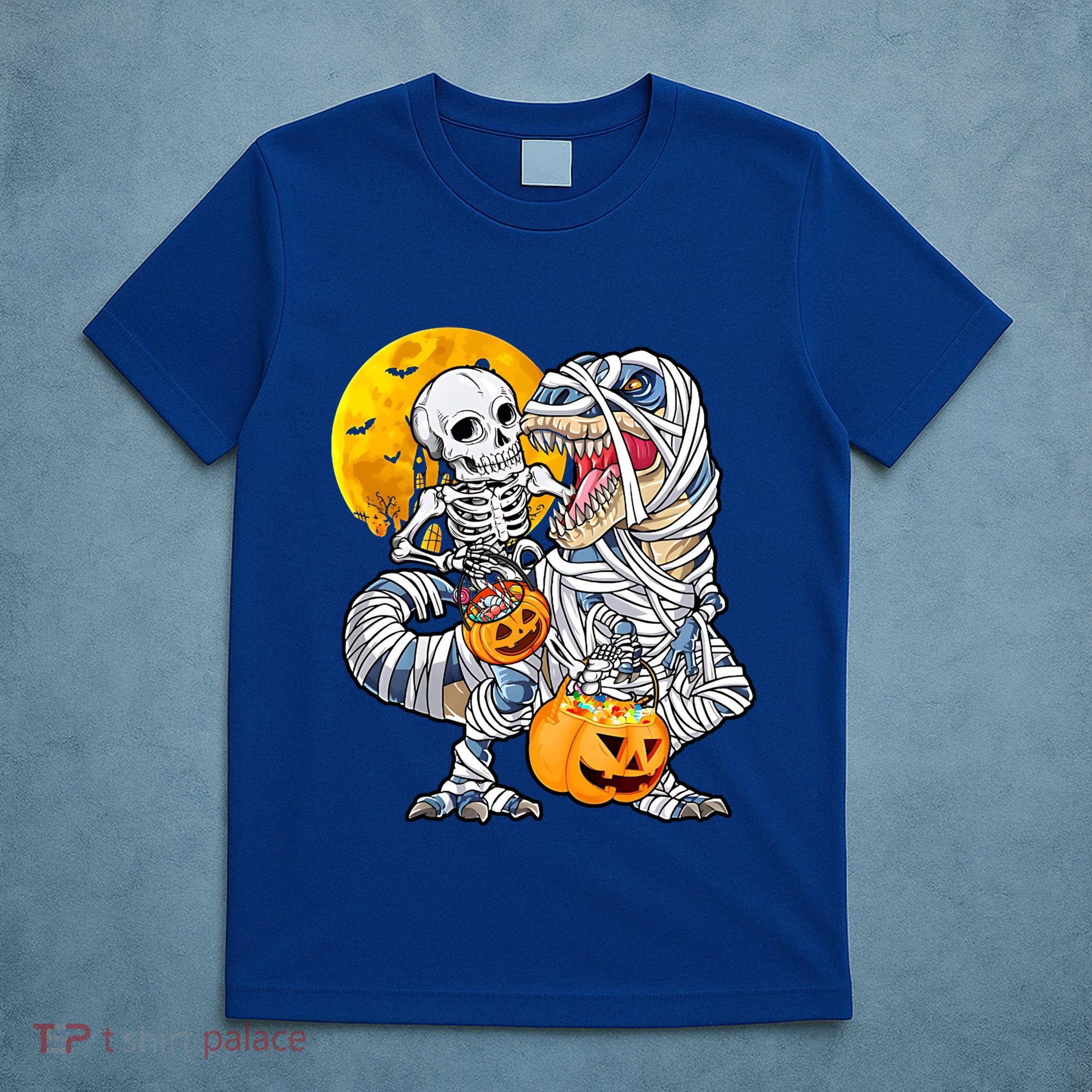 Skeleton Riding Mummy Dinosaur T Rex Halloween Funny Pumpkin Meaningful Gift T-Shirt