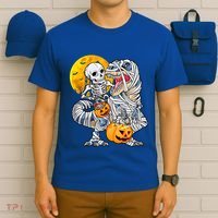 Skeleton Riding Mummy Dinosaur T Rex Halloween Funny Pumpkin Meaningful Gift T-Shirt thumb 6