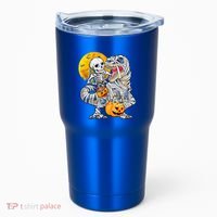 Skeleton Riding Mummy Dinosaur T Rex Halloween Funny Pumpkin Meaningful Gift Tumbler thumb 0