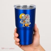 Skeleton Riding Mummy Dinosaur T Rex Halloween Funny Pumpkin Meaningful Gift Tumbler thumb 2