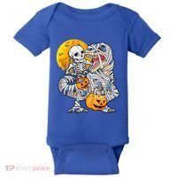 Skeleton Riding Mummy Dinosaur T Rex Halloween Funny Pumpkin Meaningful Gift Baby Bodysuit thumb 0