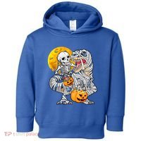 Skeleton Riding Mummy Dinosaur T Rex Halloween Funny Pumpkin Meaningful Gift Toddler Hoodie thumb 0