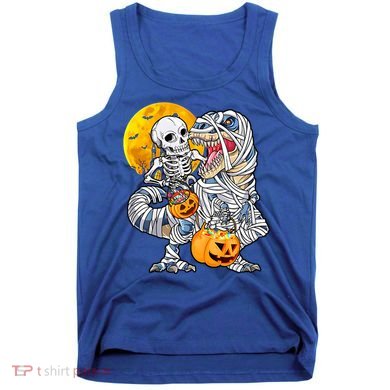 Skeleton Riding Mummy Dinosaur T Rex Halloween Funny Pumpkin Meaningful Gift Tank Top